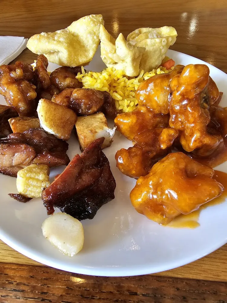 Sweet and Sour Chicken with Rice and Potatoes